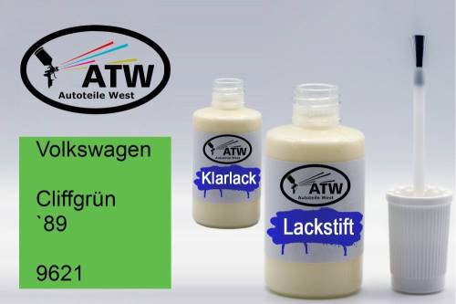 Volkswagen, Cliffgrün `89, 9621: 20ml Lackstift + 20ml Klarlack - Set, von ATW Autoteile West.